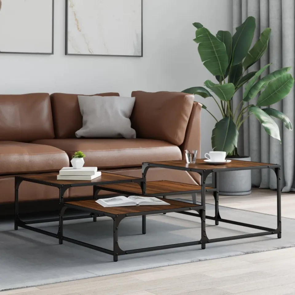 vidaXL Salontafel 107x107x40 cm bewerkt hout gerookt eikenkleurig, foto 3