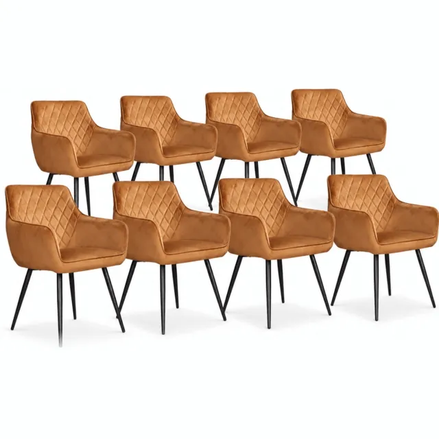 DS4U Ravi eetkamerstoel - Set van 8 - Goud - Velvet - Met armleuning