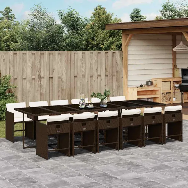 vidaXL 13-delige Tuinset met kussens poly rattan bruin, foto 2