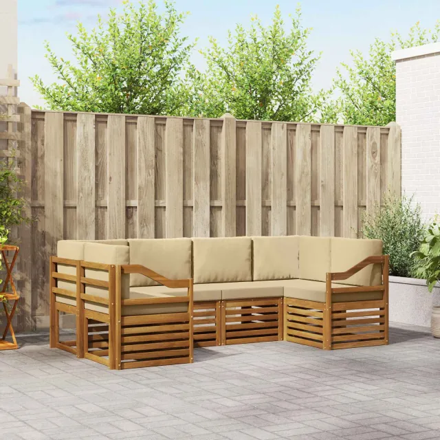 vidaXL Buiten bankenset 6 st 6-zits Natuurlijk en Beige
