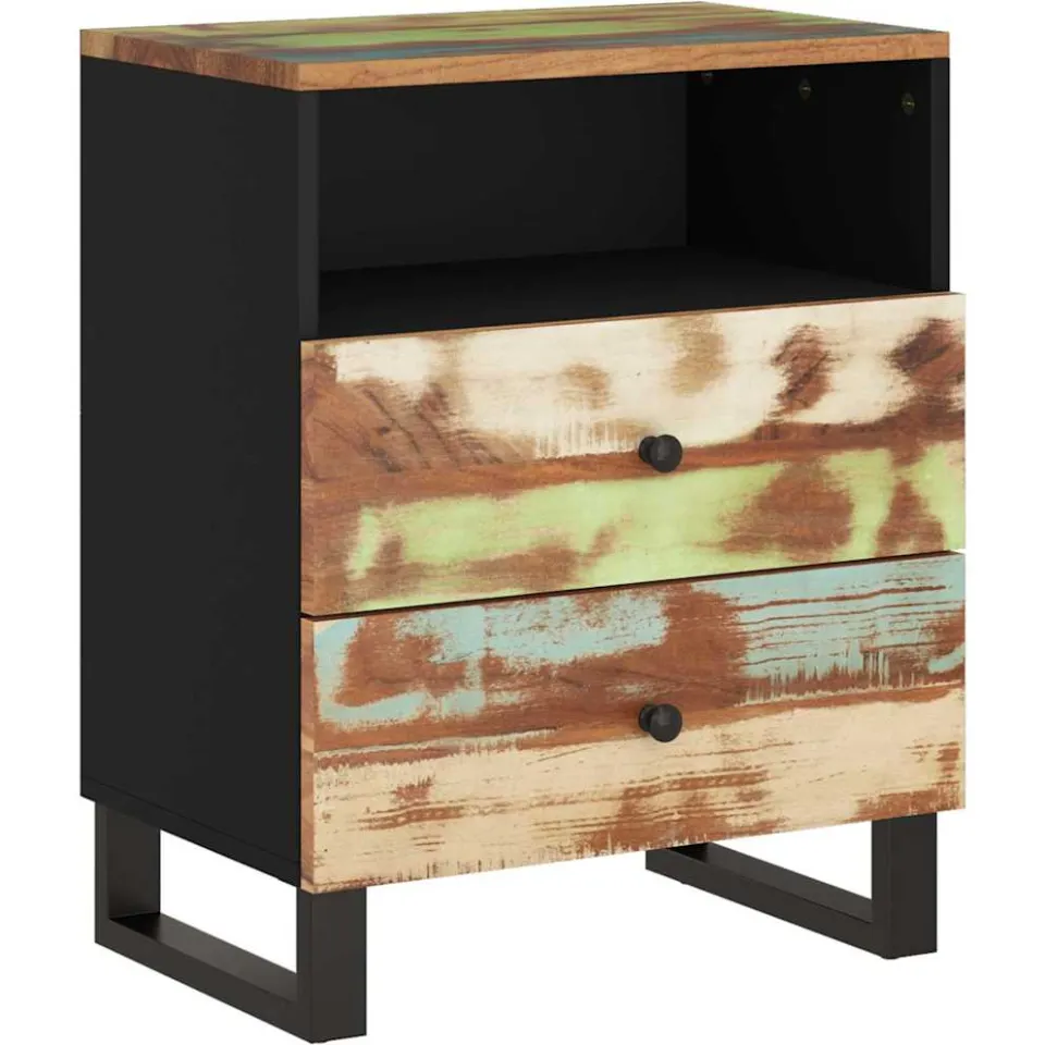 vidaXL Nachtkastje 50x33x62 cm massief gerecycled hout en bewerkt hout meerkleurig, foto 3