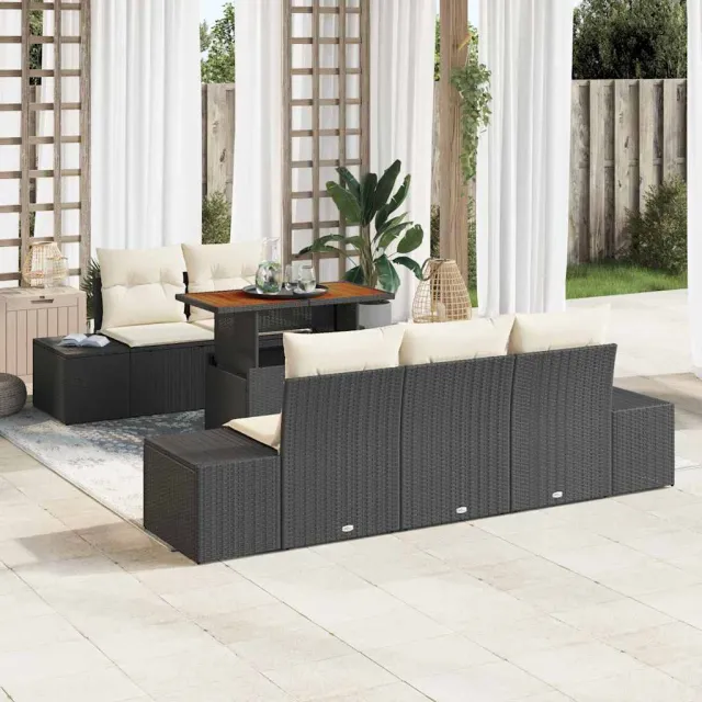 vidaXL Tuin Sofa Set 6 st Zwart Poly riet, foto 2