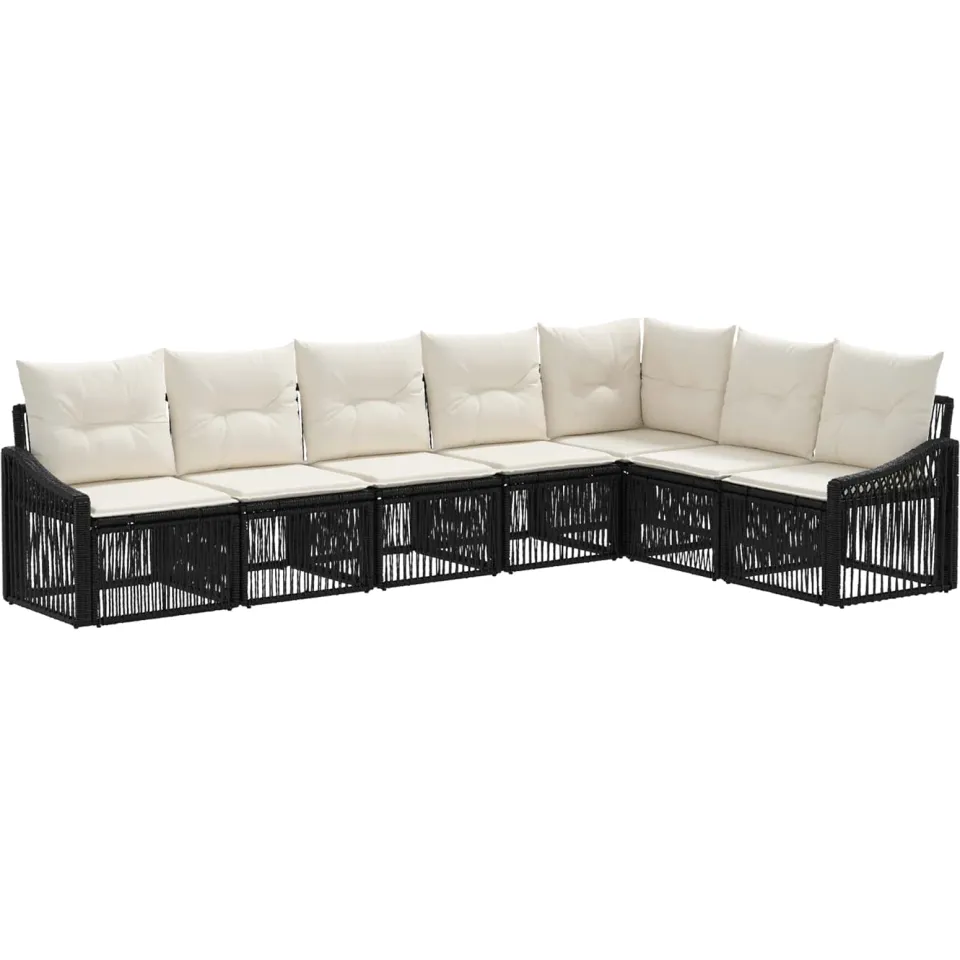 vidaXL Tuinbankenset 7 st 7-zits Zwart poly rattan