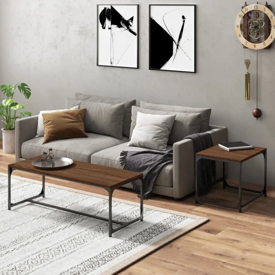 vidaXL Salontafels 2 st bewerkt hout bruin eikenkleur, foto 3