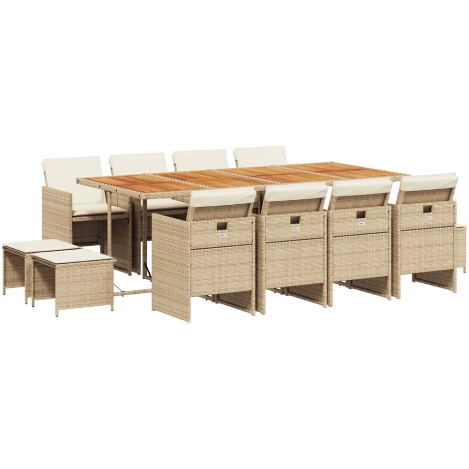 vidaXL 13-delige Tuinset met kussens poly rattan beige, foto 3