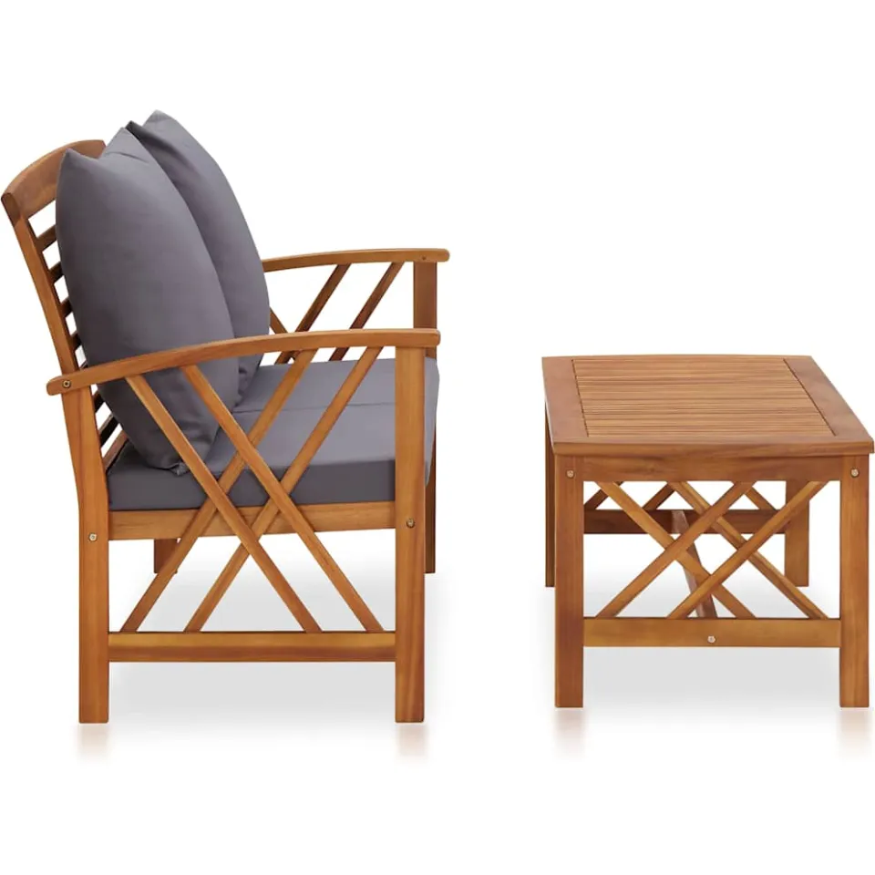 vidaXL 2-delige Loungeset met kussens massief acaciahout grijs, foto 2