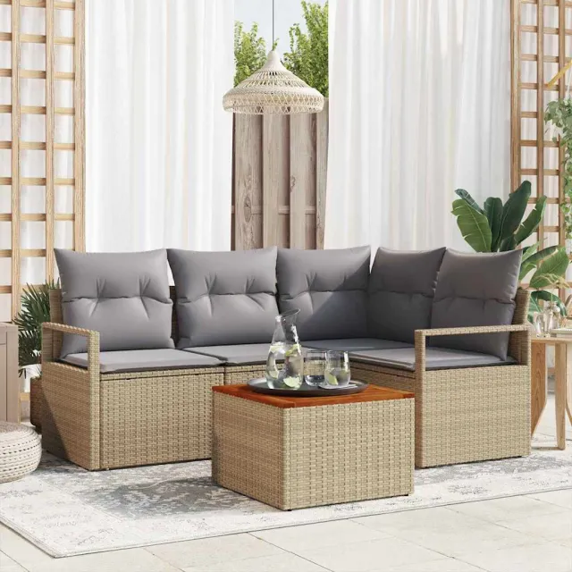 vidaXL Tuinbankenset 5 st Beige poly rattan