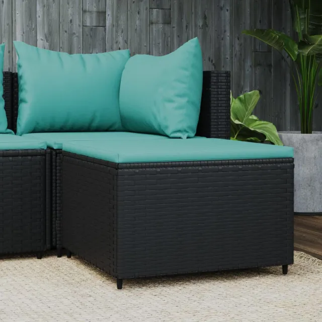 vidaXL Voetensteun met kussen poly rattan zwart, foto 2