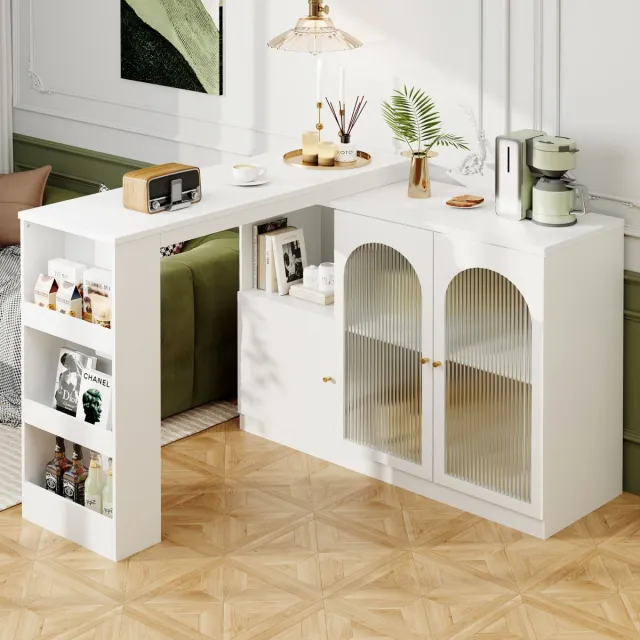 DESMIU Draaibare Barkast Moderne Witte Opbergkast Met Glazen Deur Voor Keuken Eetkamer En Woonkamer MDF 120 x 40 x 97 Cm