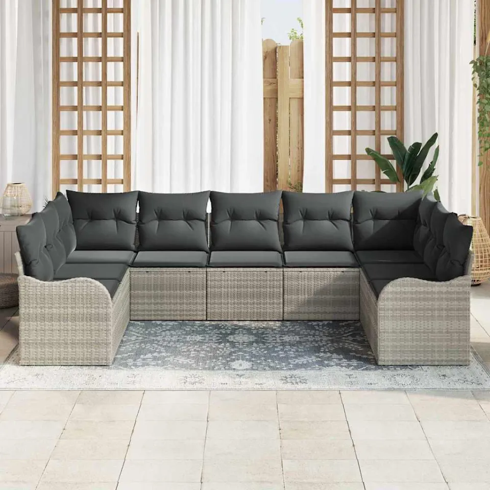 vidaXL Tuin Sofa Set 9 st Lichtgrijs poly rattan, foto 3