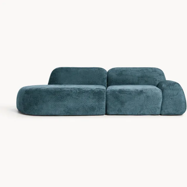 Westwing Collection Modulaire teddy bouclé chaise Wolke (3-zits) Turquoise