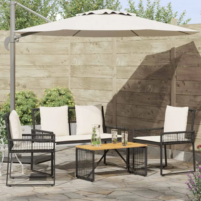 vidaXL Tuinset met kussen 4 stuks Zwart en crème Wit polyrattan, foto 2