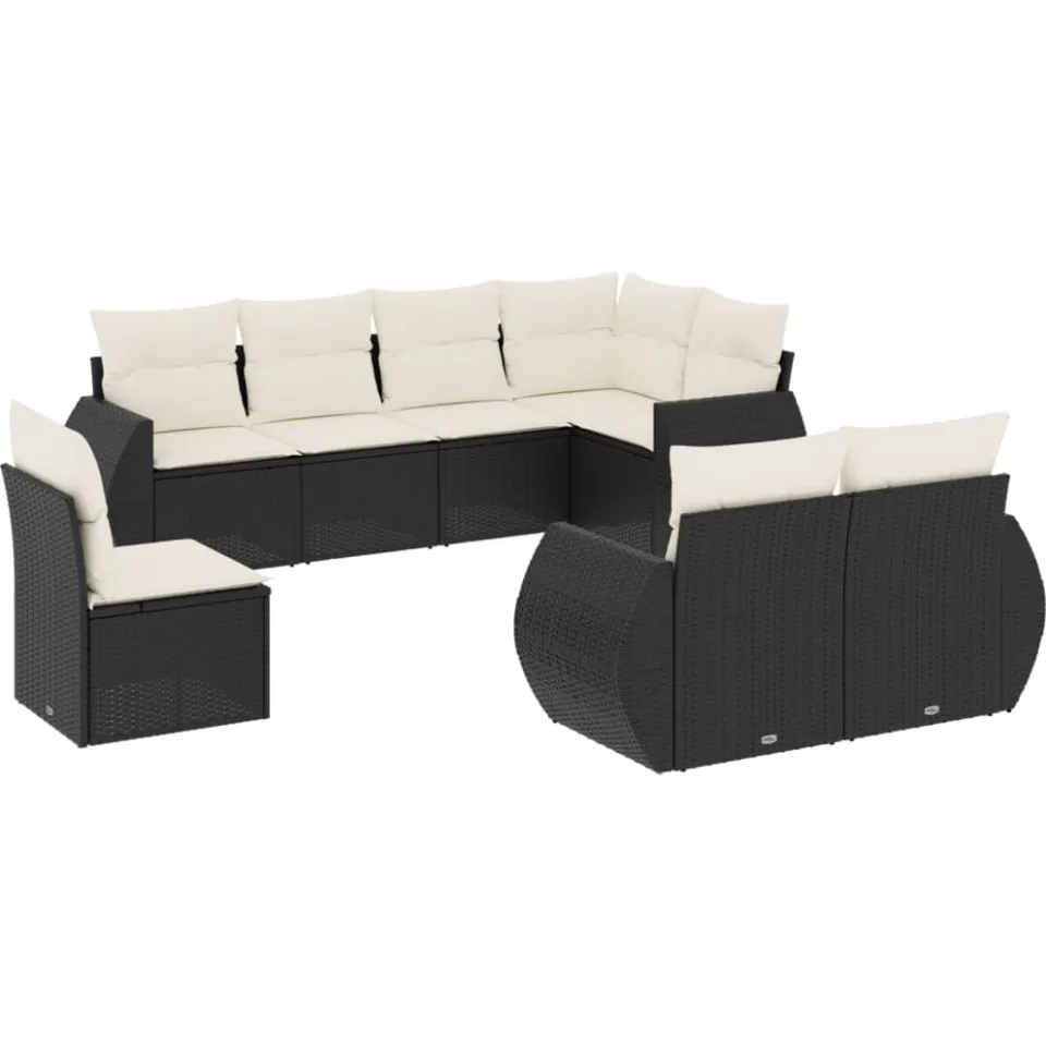 vidaXL 8-delige Loungeset met kussens poly rattan zwart, foto 3