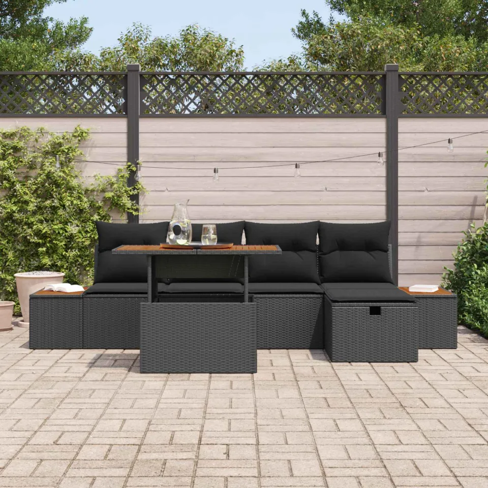 vidaXL Tuin Sofa Set 6 st Zwart poly rattan, foto 3