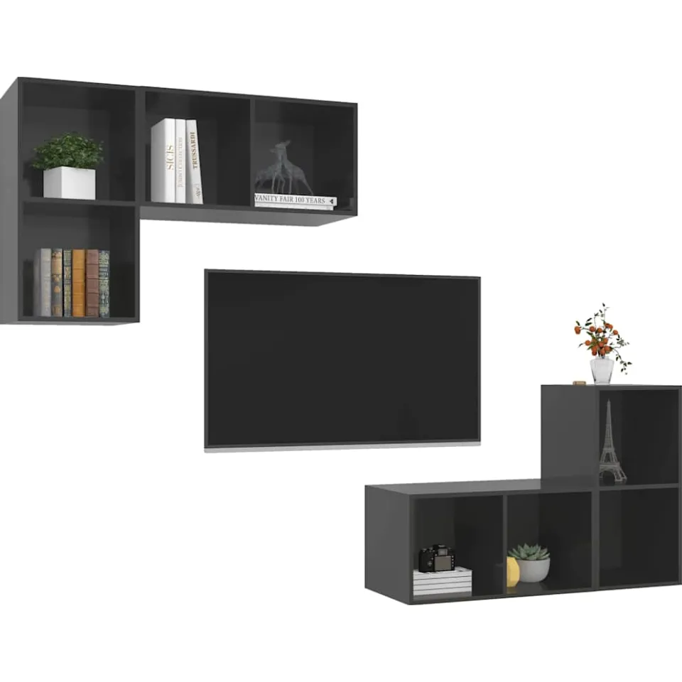 vidaXL Tv-wandmeubelen 4 st bewerkt hout hoogglans grijs, foto 4