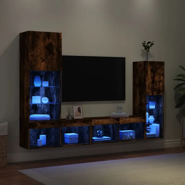 vidaXL 8-delige tv-wandmeubelset met LED bewerkt hout gerookt eiken, foto 2