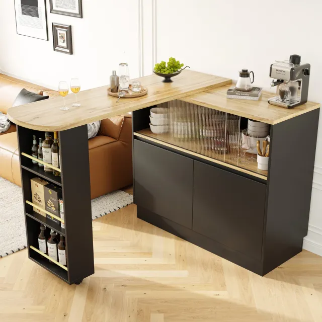 Maisentiel Draaibare bartafel met opbergruimte en glazen schuifdeur - zwart - MDF