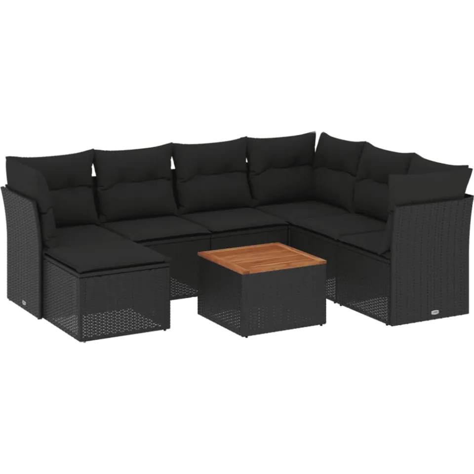 vidaXL 8-delige Loungeset met kussens poly rattan zwart, foto 4