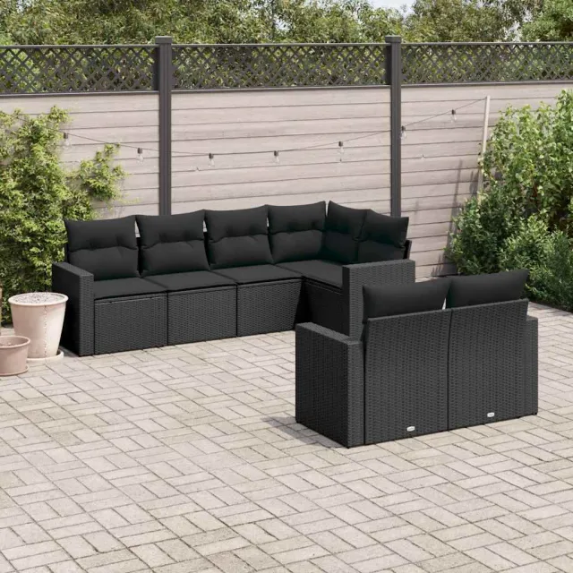 vidaXL 7-delige Loungeset met kussens poly rattan zwart, foto 2