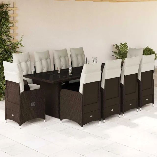 vidaXL 11-delige Bistroset met kussens poly rattan bruin, foto 2