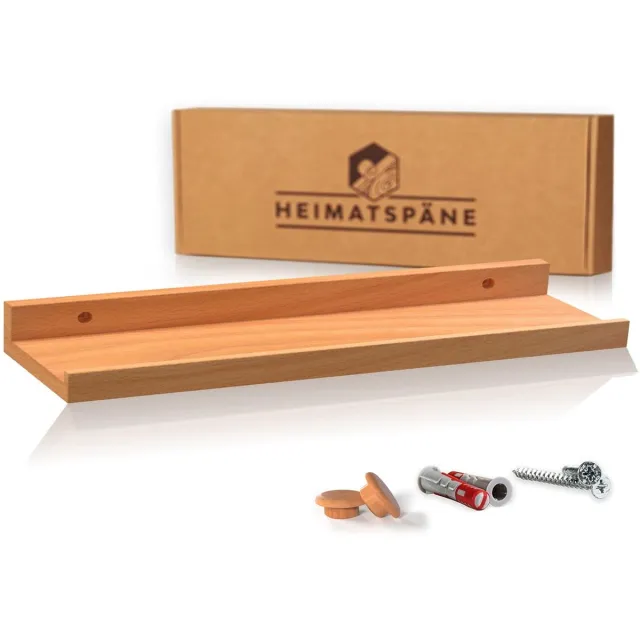 Heimatspäne schilderijlijst kern beuken 60cm - wandplank hout [incl. schroefafdekkingen van echt hout] plankplank hout als wandplank of zwevende plank multi