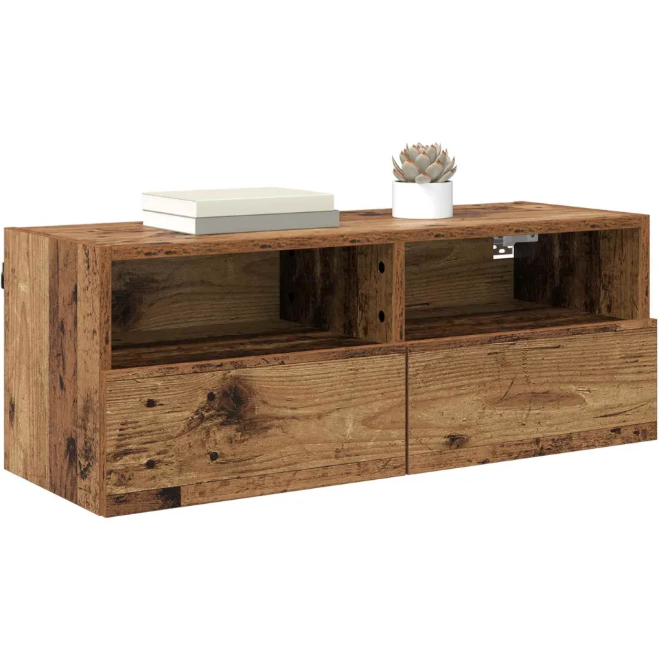 vidaXL TV Wandkasten 2 st Oud Hout Bewerkt hout Bruin