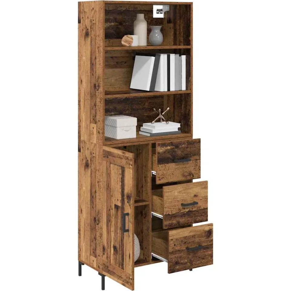 vidaXL Hoge kast Oudhout 69,5 x 34 x 180 cm Bewerkt hout Bruin