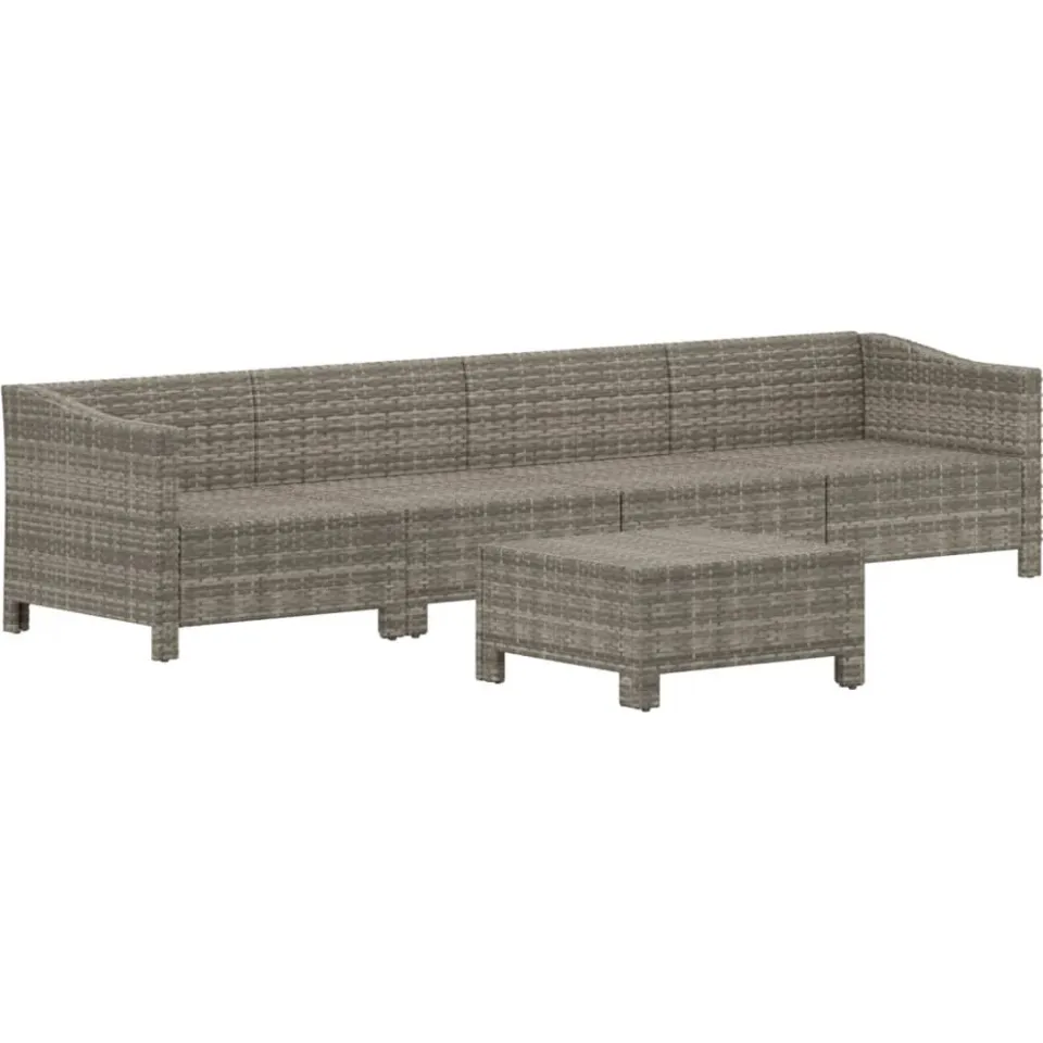 vidaXL 5-delige Loungeset met kussens poly rattan grijs, foto 3