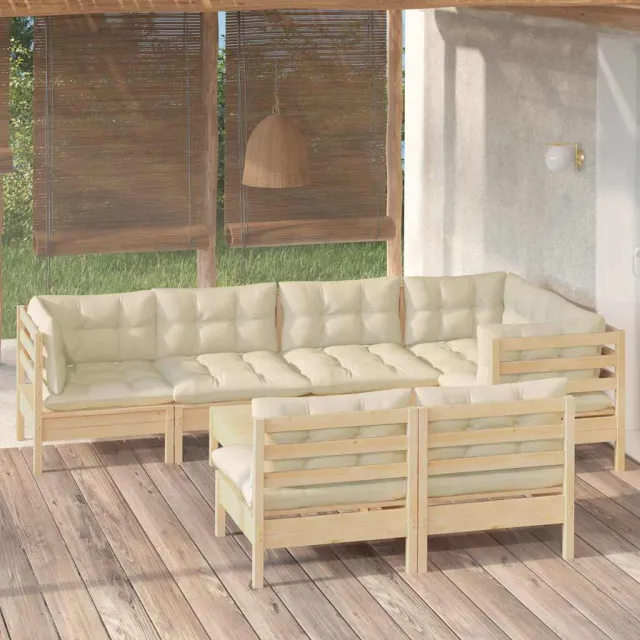 vidaXL 8-delige Loungeset met crèmekleurige kussens massief grenenhout, foto 2