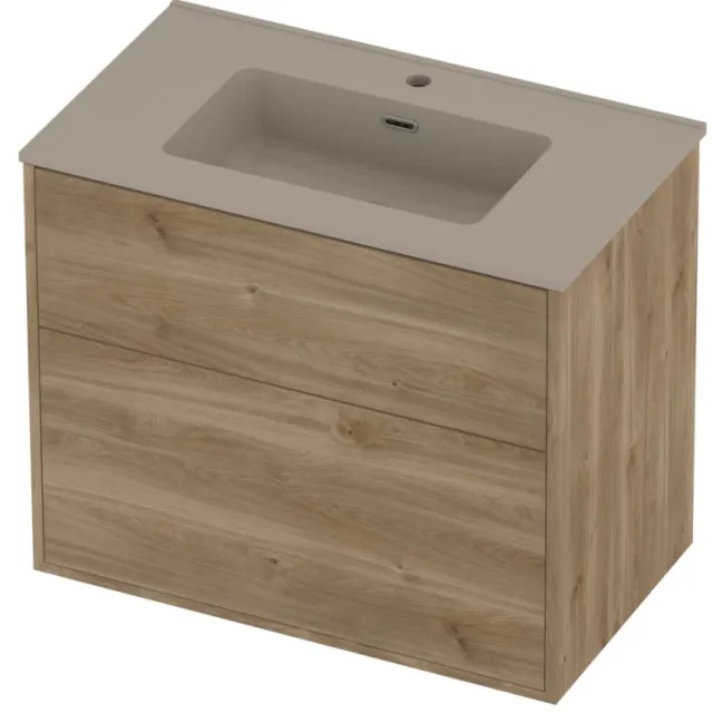 Proline Tribute Badmeubelset Porselein Elegant In Kader 80x46x67 cm Mat Crème Cotton Cider Oak Eiken