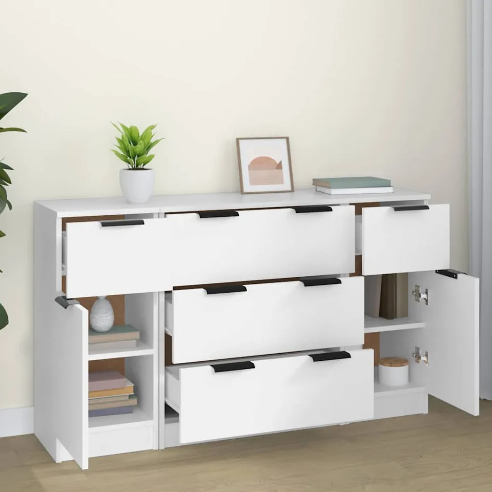 vidaXL 3-delige Dressoirset bewerkt hout wit, foto 2