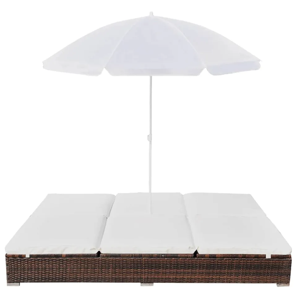 vidaXL Loungebed met parasol poly rattan bruin, foto 3