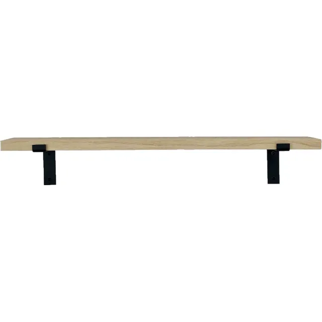 GoudmetHout Wandplank Industrieel - 200 x 15 cm Muurplank - Licht Eiken Hout - Decoratie Wandrek & Boekenrek - Hangplank Keuken - Wall Shelf + 2 Mat Zwarte Plankdragers van Staal Licht eiken, mat zwart