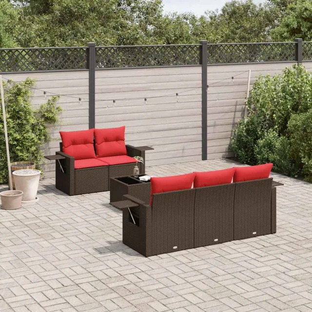 vidaXL 6-delige tuinbankset met kussens, bruin polyrotan, foto 2