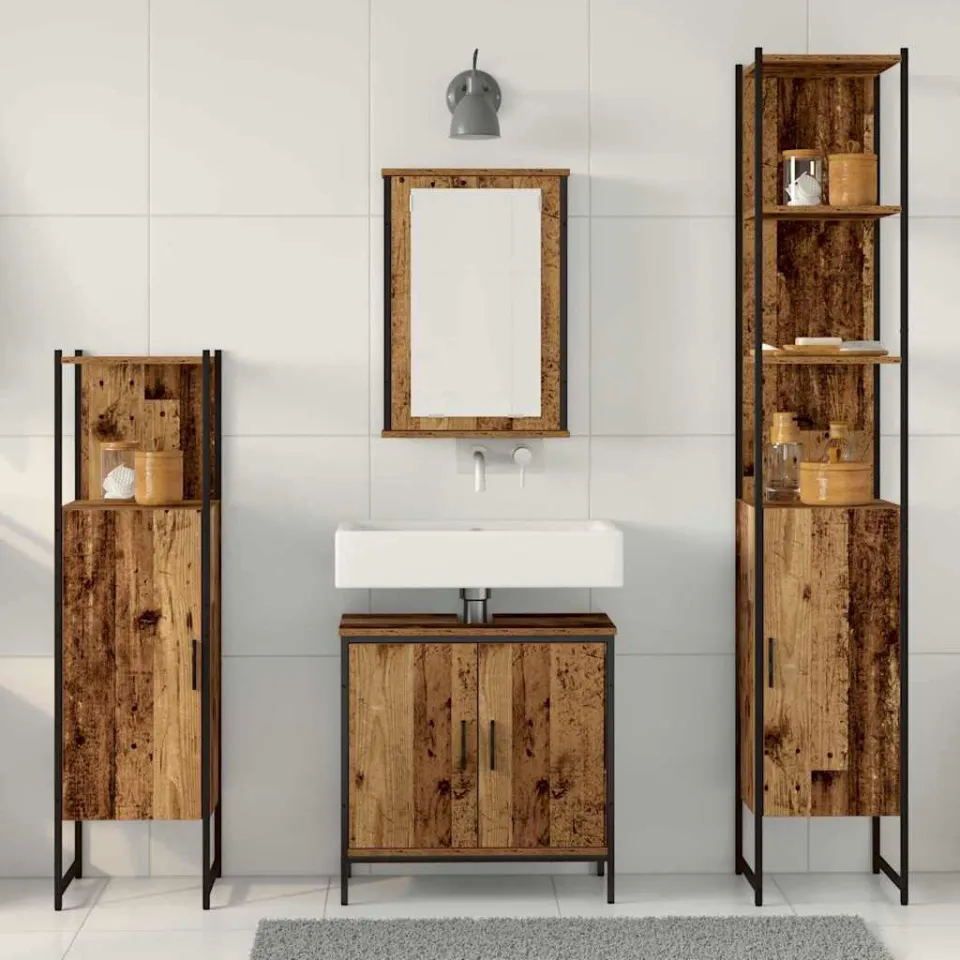 vidaXL Badkamermeubelset 4 st Bruin 33 x 33 x 185,5 cm Bewerkt hout, foto 3