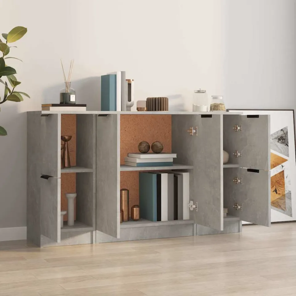 vidaXL Dressoirs 3 st bewerkt hout betongrijs grijs, foto 3