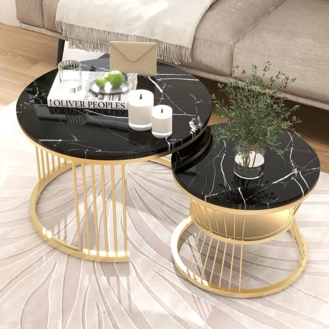 Mila Shop Salontafel set - Ronde bijzettafels - 70x70x45.5cm/45x45x40cm Zwart