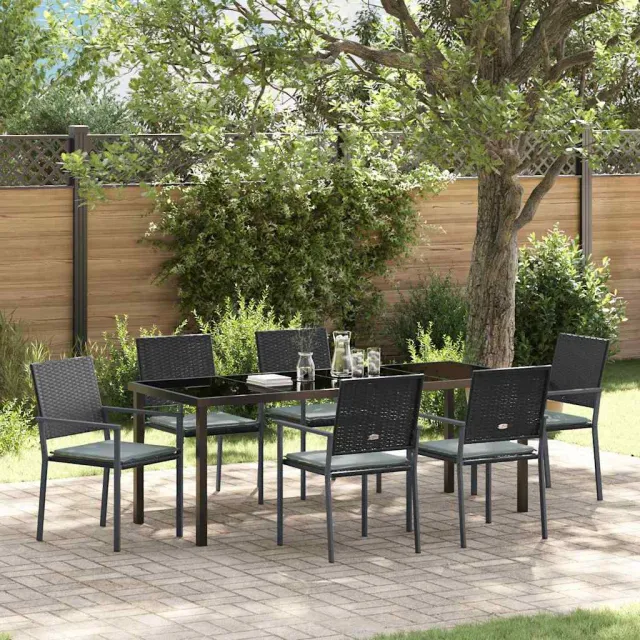 vidaXL Tuin eettafelset 7 st Zwart en Licht Grijs PE Rattan