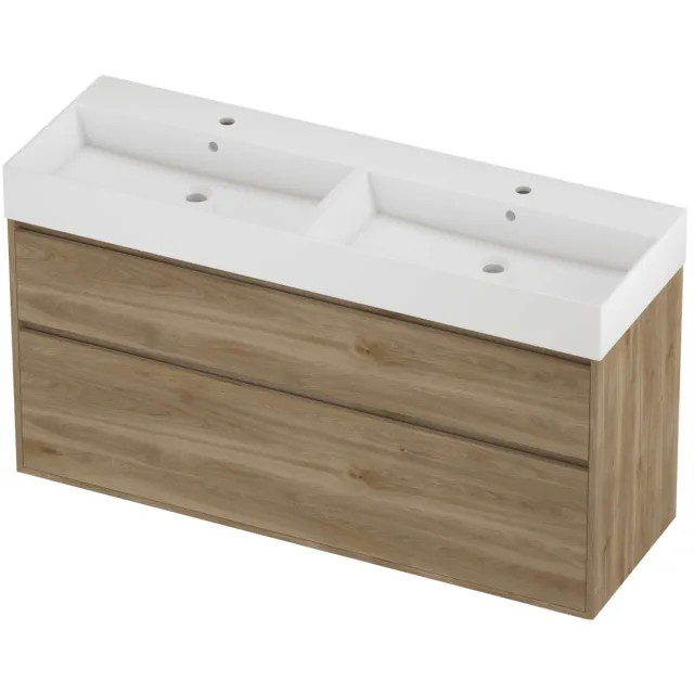 Proline Zara Badmeubelset Porselein Loft 2 Gaten 140x46x78 cm Glans Wit Cider Oak Eiken