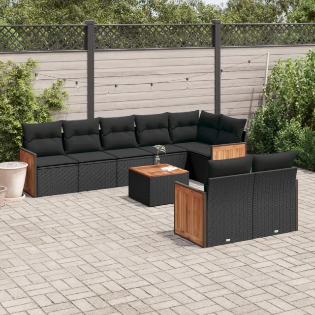 vidaXL 9-delige Loungeset met kussens poly rattan zwart, foto 2