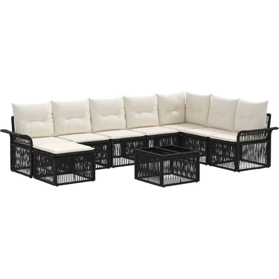 vidaXL Tuinbankenset 9 st 8-zits Zwart poly rattan, foto 4