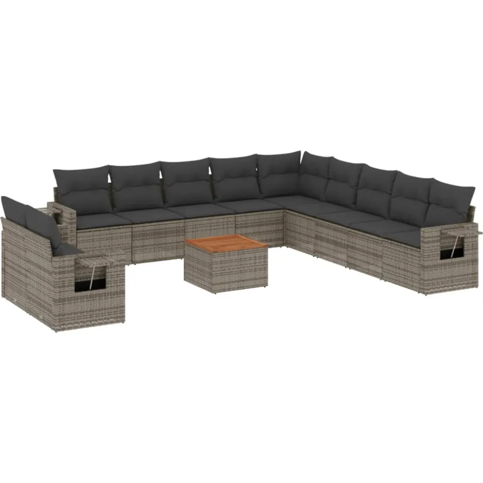 vidaXL 12-delige Loungeset met kussens poly rattan grijs, foto 3