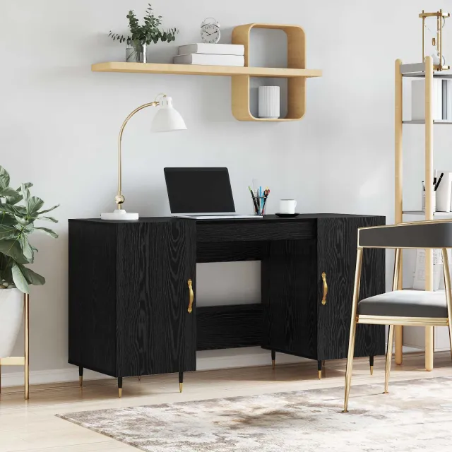 vidaXL Bureau Zwart eiken Bewerkt hout, foto 2