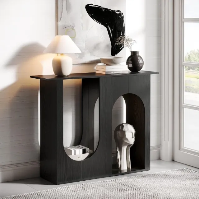 Tribesigns Consoletafel - 100x30x90 cm - Smalle Consoletafel voor Achter de Bank met Gebogen Design - Zwarte - Moderne Consoletafel - Console Tafel voor Hal, Woonkamer, Entree