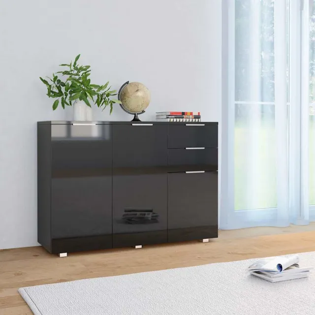 vidaXL Dressoir 107x35x80,5 cm hoogglans zwart, foto 2