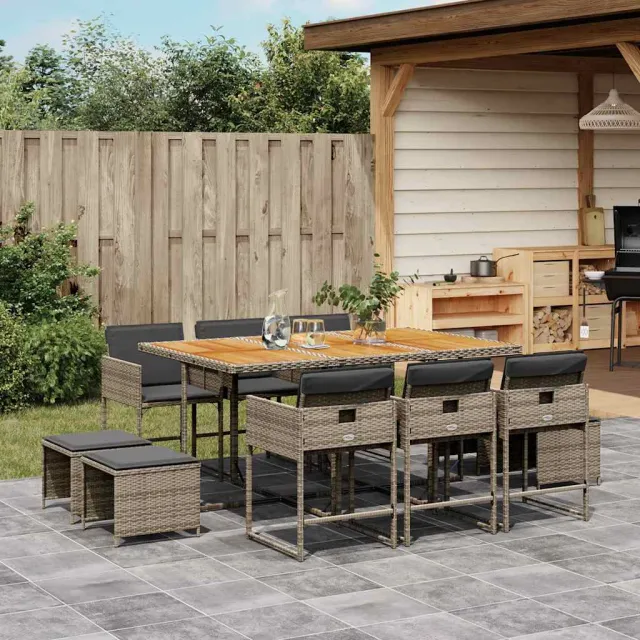 vidaXL 11-delige Tuinset met kussens poly rattan grijs, foto 2