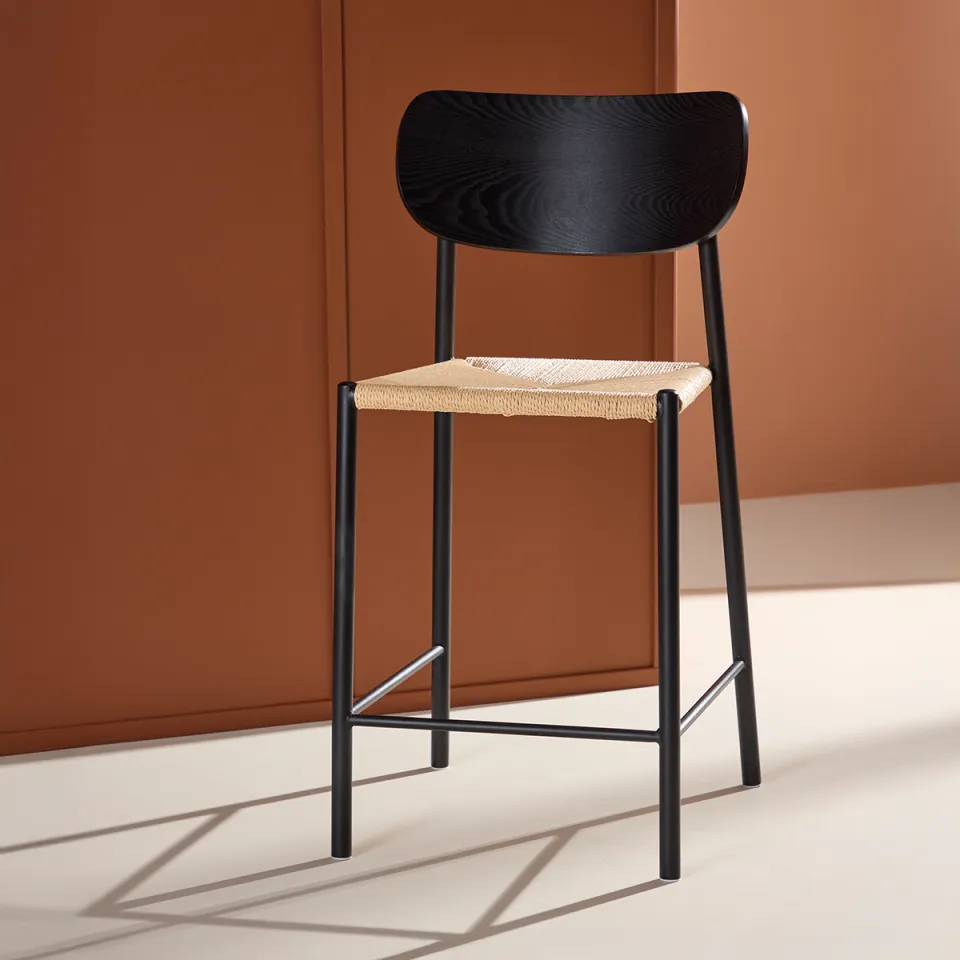 Nest living Rian barkruk met rotan zitting zwart - 67 cm, foto 2