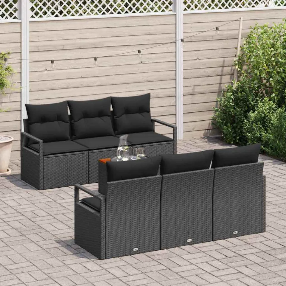 vidaXL Tuinbankenset 7 st Zwart poly rattan, foto 3