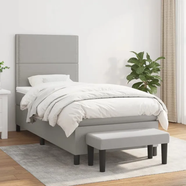 vidaXL Boxspring met matras stof lichtgrijs 90x190 cm grijs