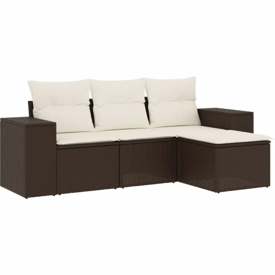 vidaXL 4-delige Loungeset met kussens poly rattan bruin, foto 3
